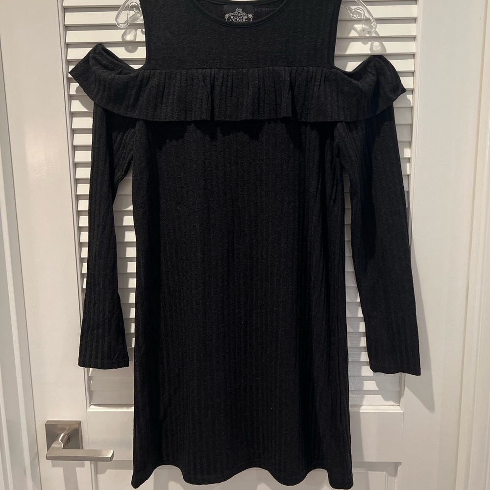 ANGIE RIBBED KNIT COLD SHOULDER MINI DRESS